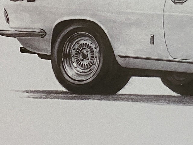 マツダ MAZDA ルーチェ ロータリークーペ 【鉛筆画】名車 旧車 イラスト A4サイズ 額付き サイン入り_画像4
