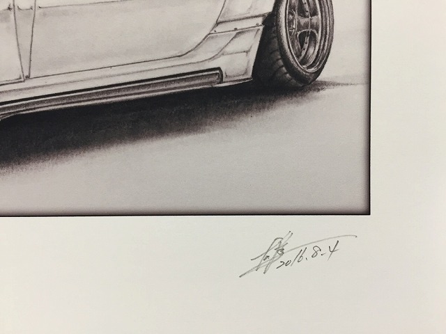 トヨタ　TOYOTA　86カスタム フロント　【鉛筆画】名車 旧車 イラスト A4サイズ 額付き サイン入り_画像5