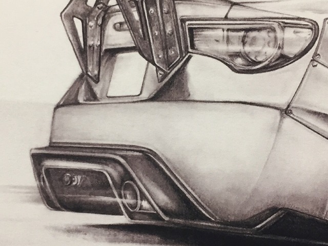 Toyota TOYOTA 86 custom rear [ pencil sketch ] famous car old car illustration A4 size amount attaching autographed 