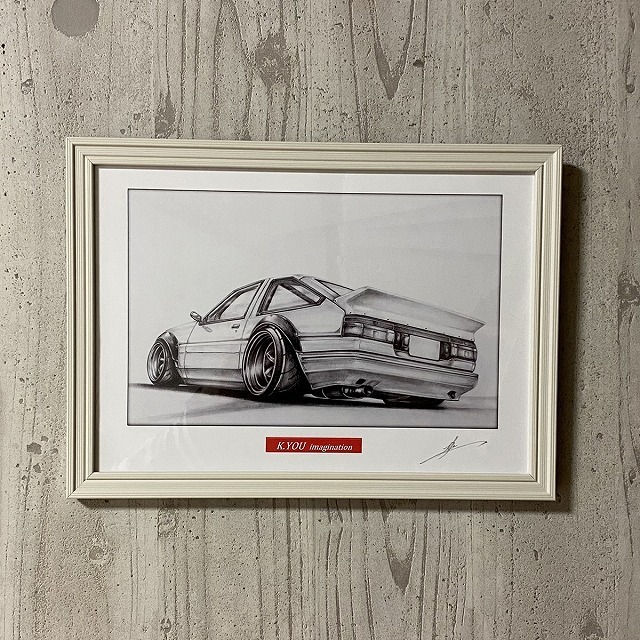  Toyota TOYOTA 86 Trueno custom [ pencil sketch ] famous car old car illustration A4 size amount attaching autographed 
