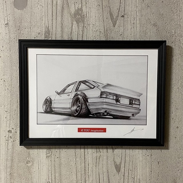  Toyota TOYOTA 86 Trueno custom [ pencil sketch ] famous car old car illustration A4 size amount attaching autographed 