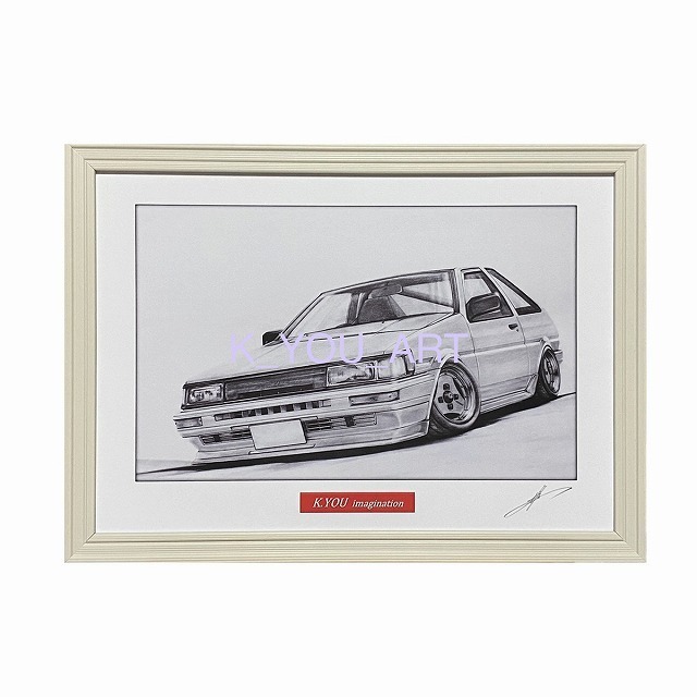  Toyota TOYOTA 86 Levin [ pencil sketch ] famous car old car illustration A4 size amount attaching autographed 