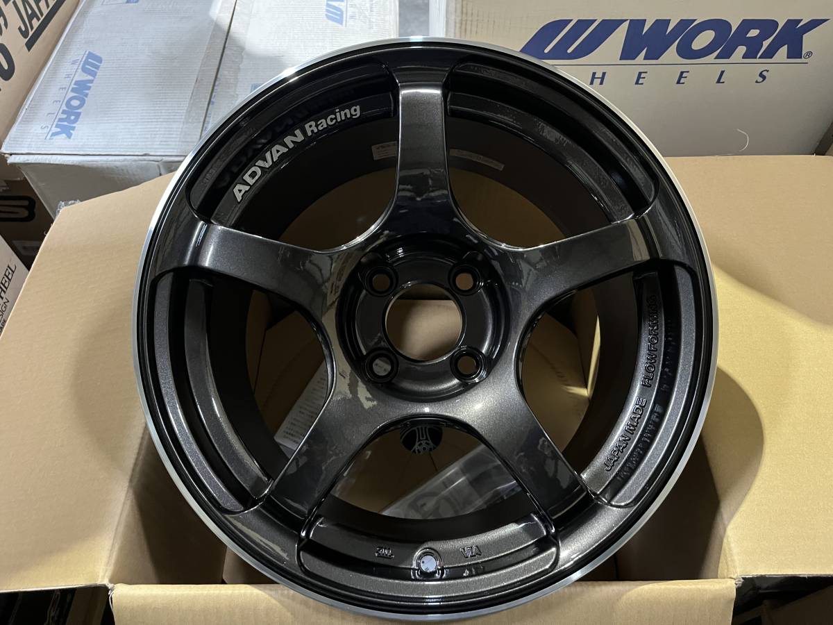  new goods!! settlement of accounts stock goods!! Advan racing TC-4 15 -inch 8J+28 4/100 * black gun metallic & ring 195/50R15 tire set 