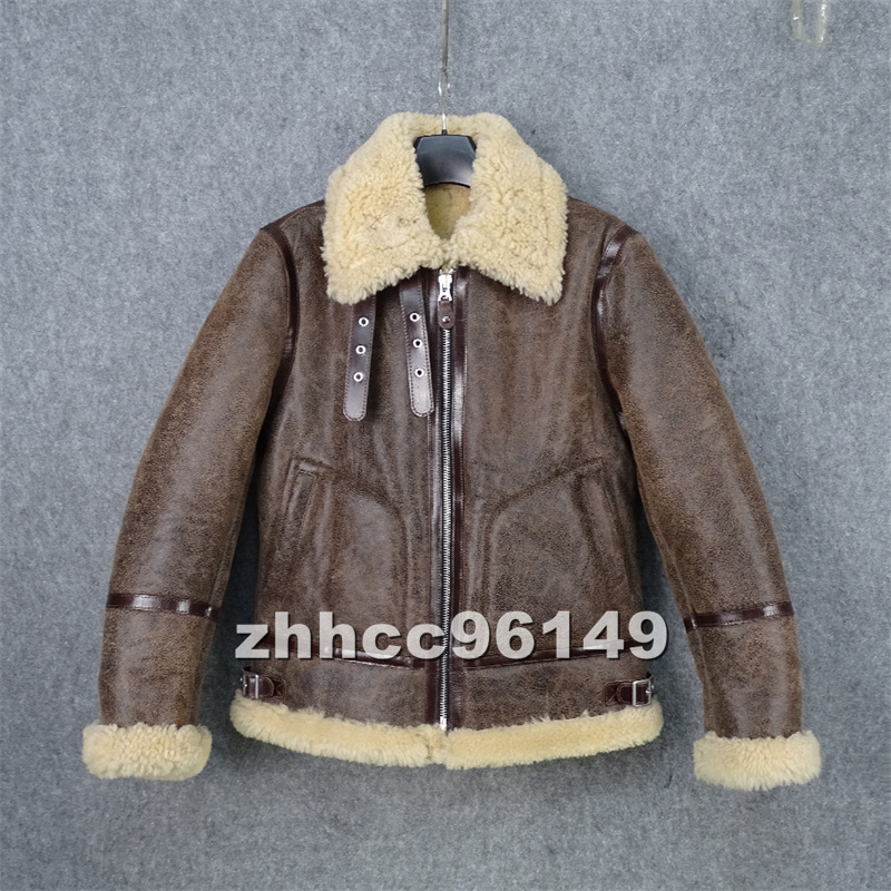 【オープニングセール】 ■高品質■B6フライトジャケット 毛皮 最上級羊革 ラムウール レザージャケット ブルゾン 厳冬対策 XLサイズ以上