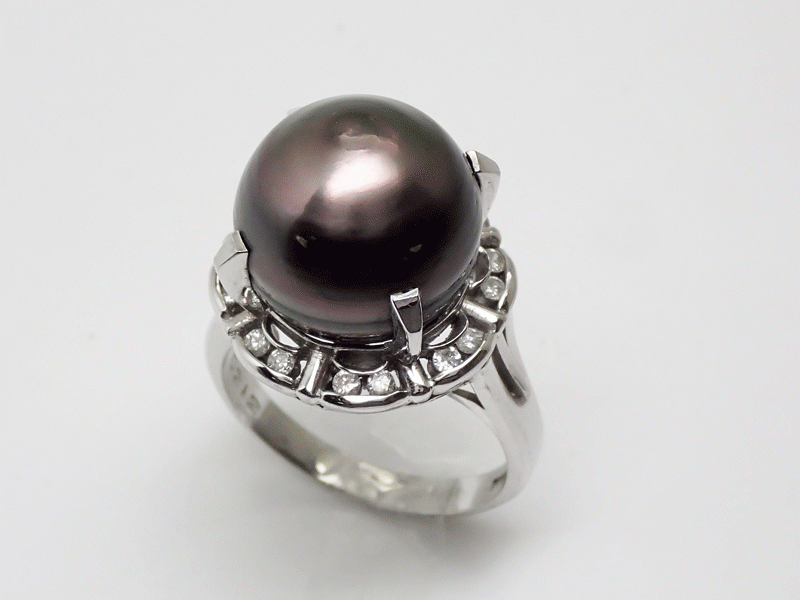 PT900 プラチナ 黒蝶真珠 ブラックパール 真珠 リング パール13mm 新品