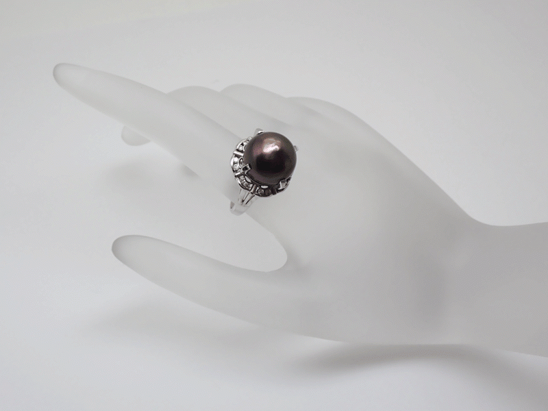 PT900 プラチナ 黒蝶真珠 ブラックパール 真珠 リング パール13mm 新品