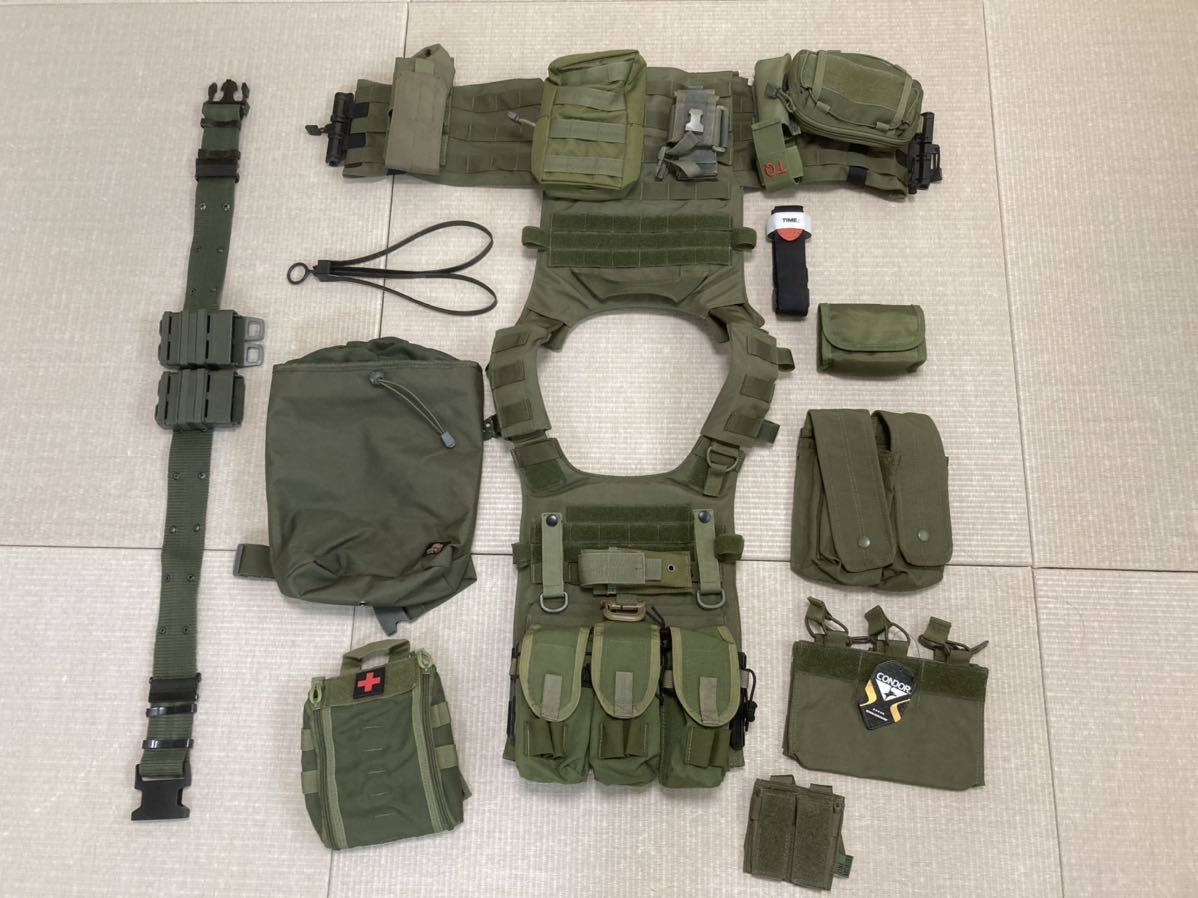 CONDOR(コンドル)製 タクティカルベストGunner LightWeight プレートキャリア ポーチ多数 米軍放出マグポーチ3つ(サバゲー 装備)