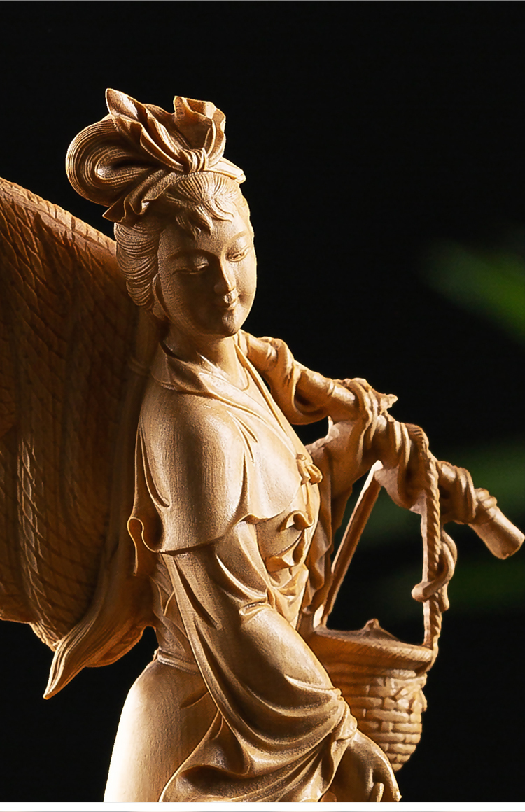 仕女像 木彫り 置物 美人像 彫刻工芸品 中国美術-