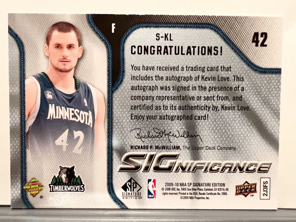 大活躍/149枚限定 Auto 09 Upper Deck Kevin Love ケビン・ラブ 直筆 サイン NBA バスケ T-wolves ユニフォーム Panini キャブス Cavs_画像2