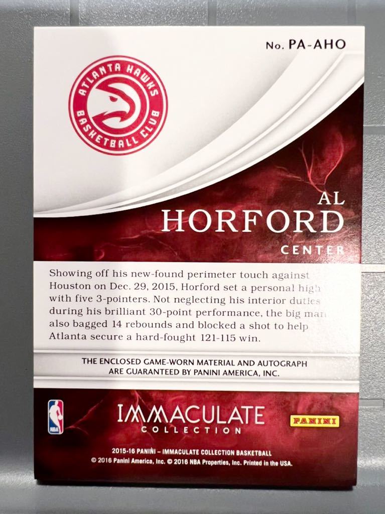 最高級版/60枚限定 Patch Auto 15 Panini Immaculate Al Horford アル・ホーフォード NBA 直筆 サイン ユニフォーム セルディクス Celtics_画像2