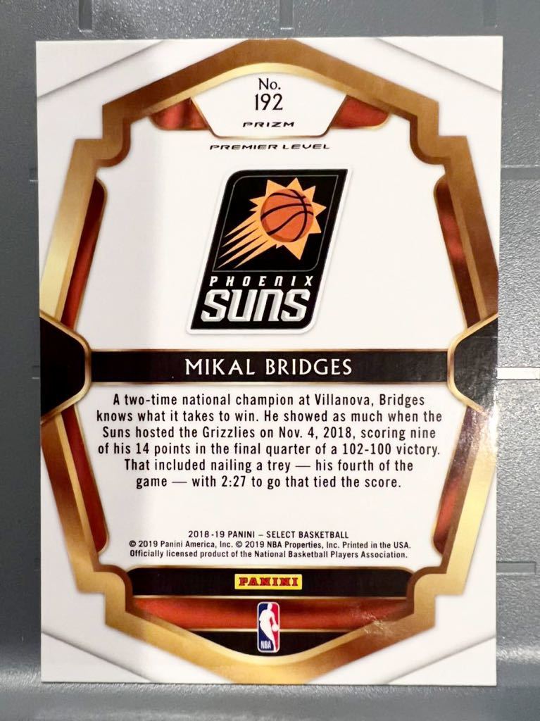 美品 Premier Level Prizm RC 18 Panini Select Mikal Bridges NBA ミカル・ブリッジズ ルーキー カード Suns ユニフォーム サンズ バスケ_画像2