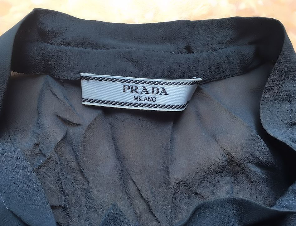 PRADA Prada * silk * ribbon * blouse * blue * size 38*M corresponding * unused * free shipping 