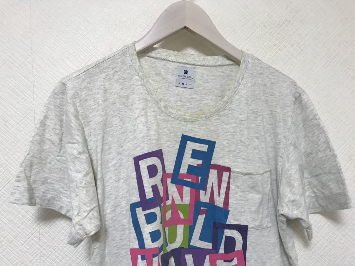 本物アールニューボールドRNEWBOLDコットン プリント半袖TシャツメンズビジネススーツアメカジグレーM_画像2