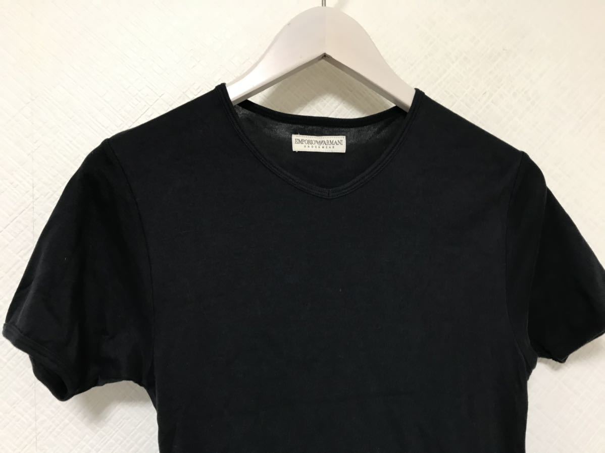 本物エンポリオアルマーニEMPORIOARMANIアンダーウェア Vネックコットン半袖Tシャツメンズビジネススーツ黒ブラックMインナーペルー製