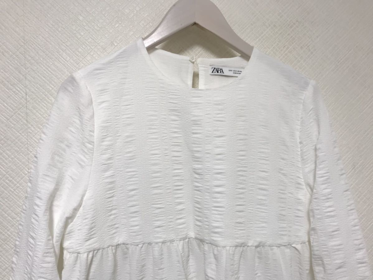 美品本物ザラZARAストレッチバルーンワンピシャツワンピースビジネススーツアメカジSサーフレディース白ホワイト