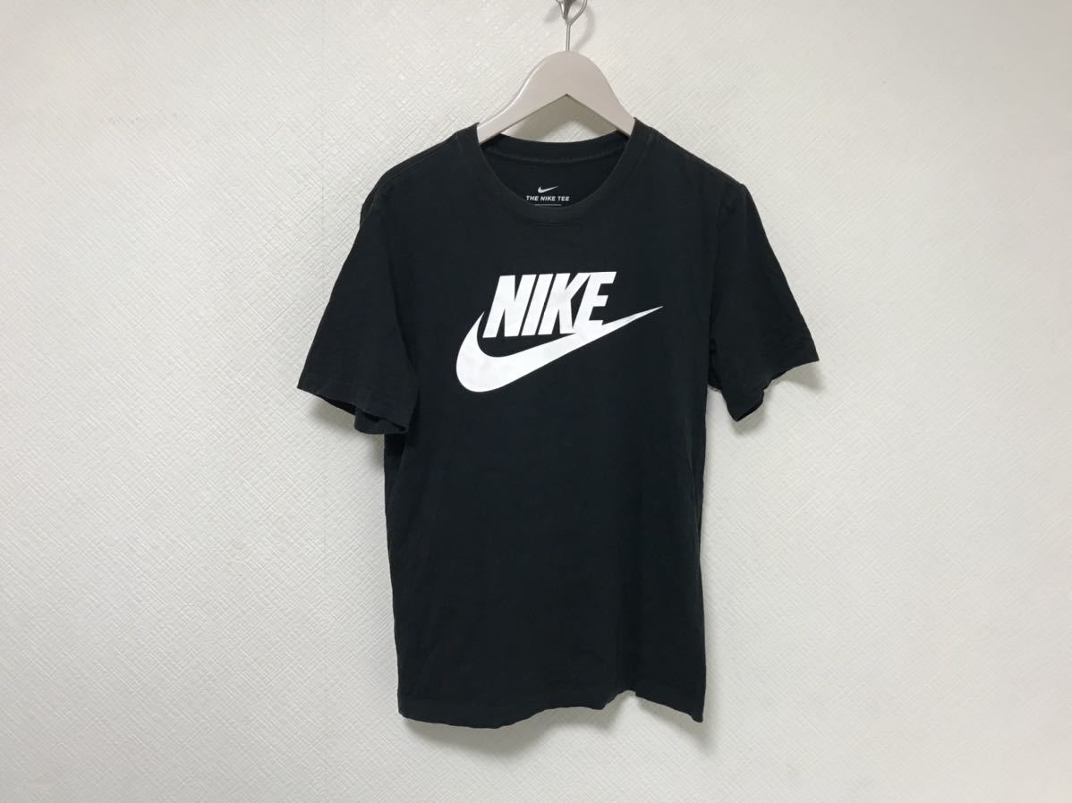 本物ナイキNIKEコットンロゴプリント半袖Tシャツメンズスポーツブラック黒Mスウィッシュ_画像1