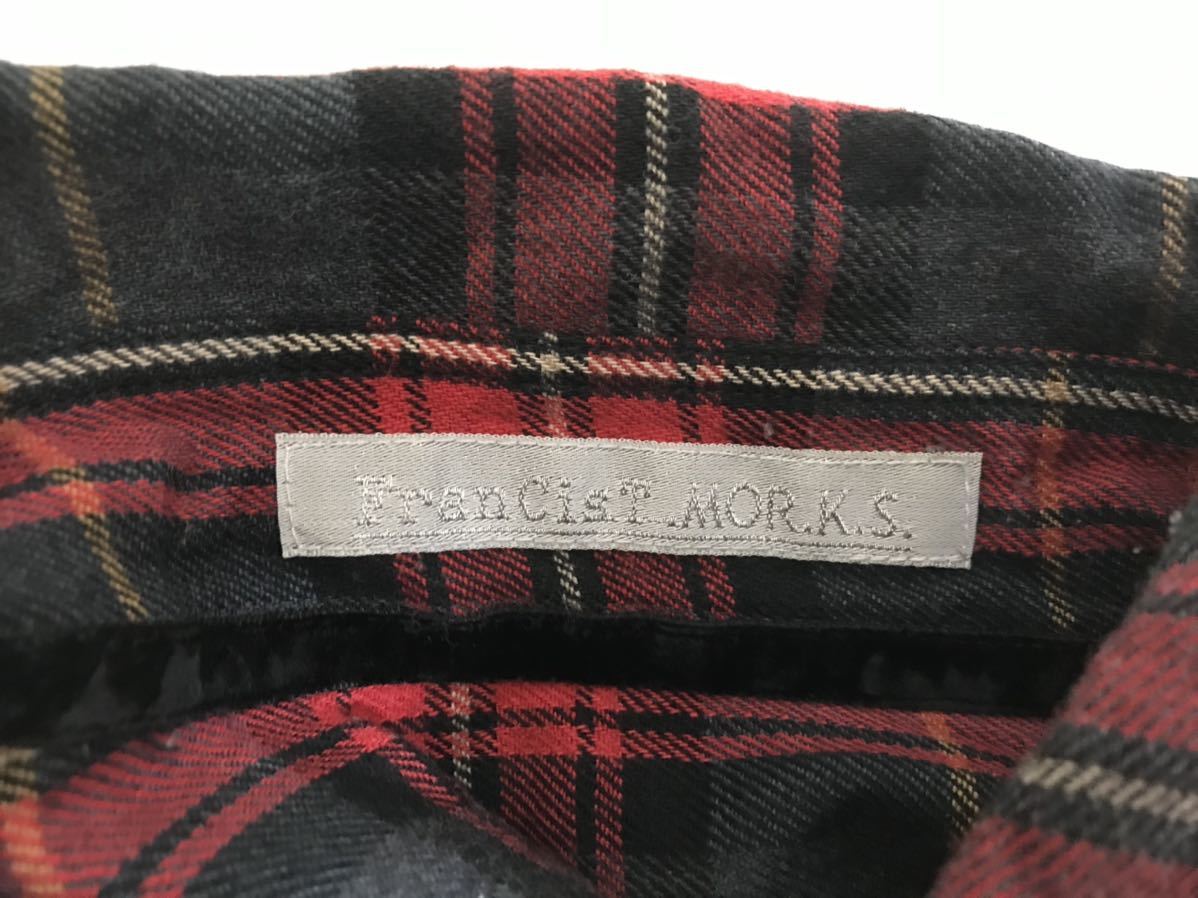 本物フランシストモークスFranCist.MOR.K.Sコットンウールチェック柄長袖ネルシャツメンズアメカジサーフビジネススーツ赤グレーM2日本製_画像4