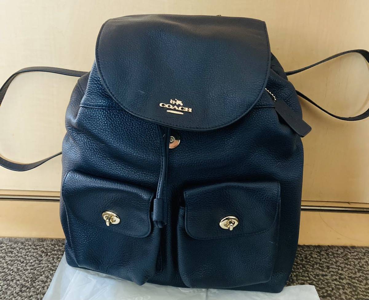 COACH Coach brand leather rucksack navy beautiful goods including carriage 