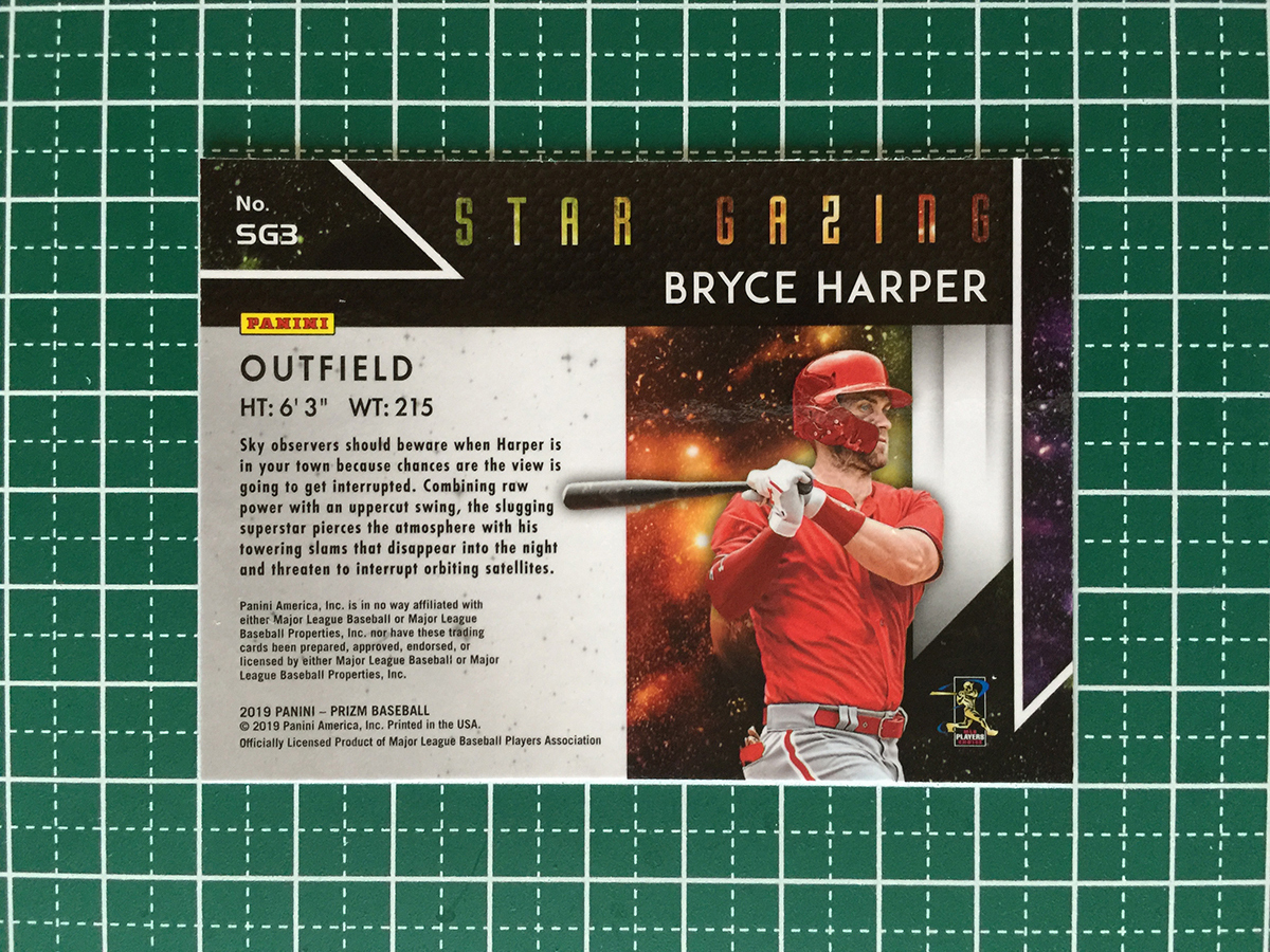 ★PANINI MLB 2019 PRIZM BASEBALL #SG3 BRYCE HARPER［WASHINGTON NATIONALS］インサートカード「Star Gazing」19★_画像2