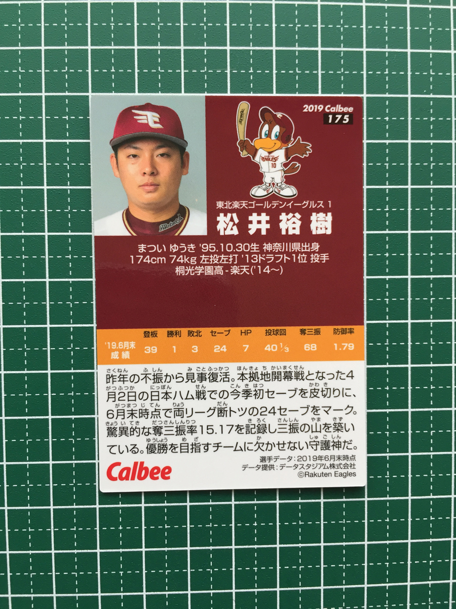 ★カルビー 2019 プロ野球チップスカード 第3弾 #175 松井裕樹［東北楽天ゴールデンイーグルス］第三弾 レギュラーカード 19★_画像2