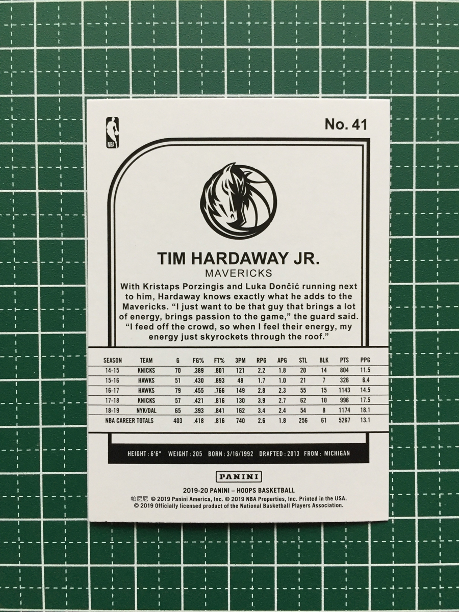 ★PANINI 2019-20 NBA HOOPS #41 TIM HARDAWAY JR.［DALLAS MAVERICKS］ベースカード 2020★_画像2