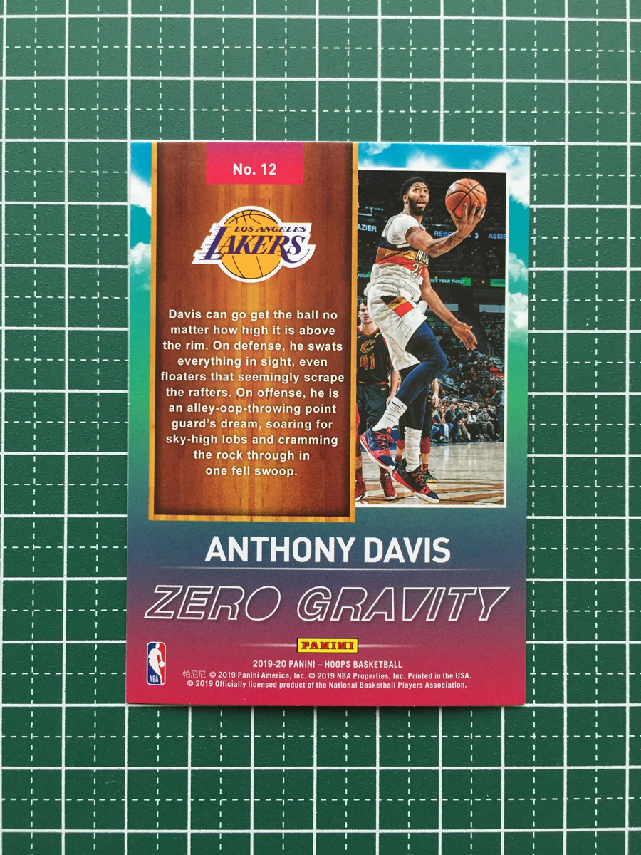 ★PANINI 2019-20 NBA HOOPS #12 ANTHONY DAVIS［LOS ANGELES LAKERS］インサートカード Zero Gravity 2020★_画像2