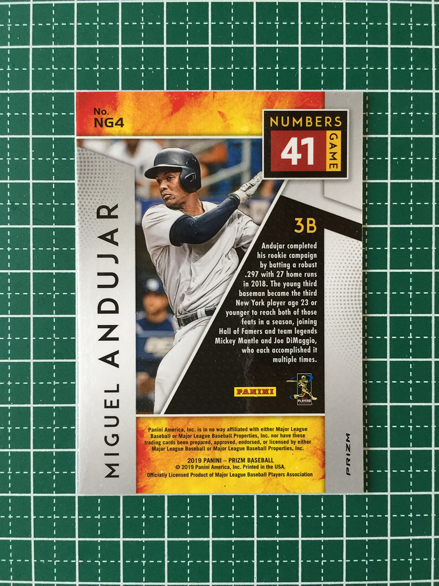 ★PANINI MLB 2019 PRIZM BASEBALL #NG4 MIGUEL ANDUJAR［NEW YORK YANKEES］インサートカード「Numbers Game」パラレル版★_画像2