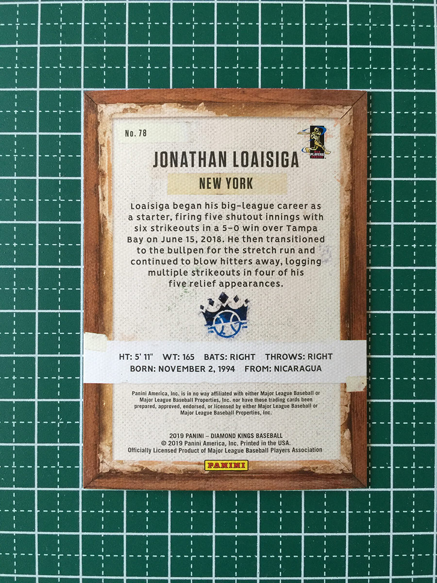 ★PANINI MLB 2019 DIAMOND KINGS #78 JONATHAN LOAISIGA［NEW YORK YANKEES］ベースカード ルーキー RC 19★_画像2