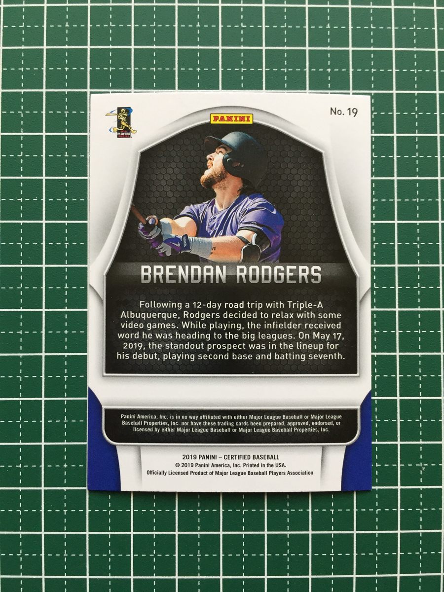 ★PANINI MLB 2019 CHRONICLES #19 BRENDAN RODGERS［COLORADO ROCKIES］ベースカード CERTIFIED ルーキー RC 19★_画像2