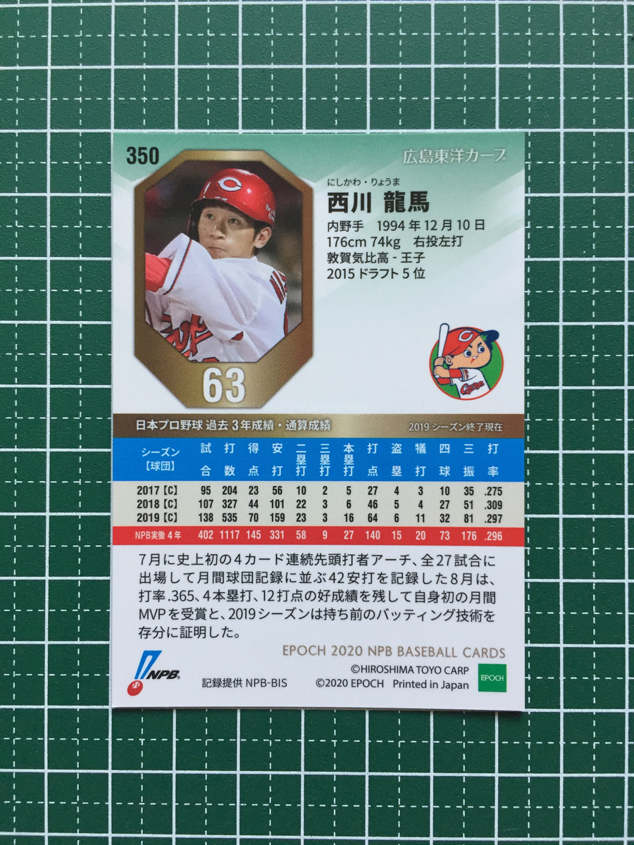 ★EPOCH 2020 NPB プロ野球 #350 西川龍馬［広島東洋カープ］レギュラーカード エポック 20★_画像2