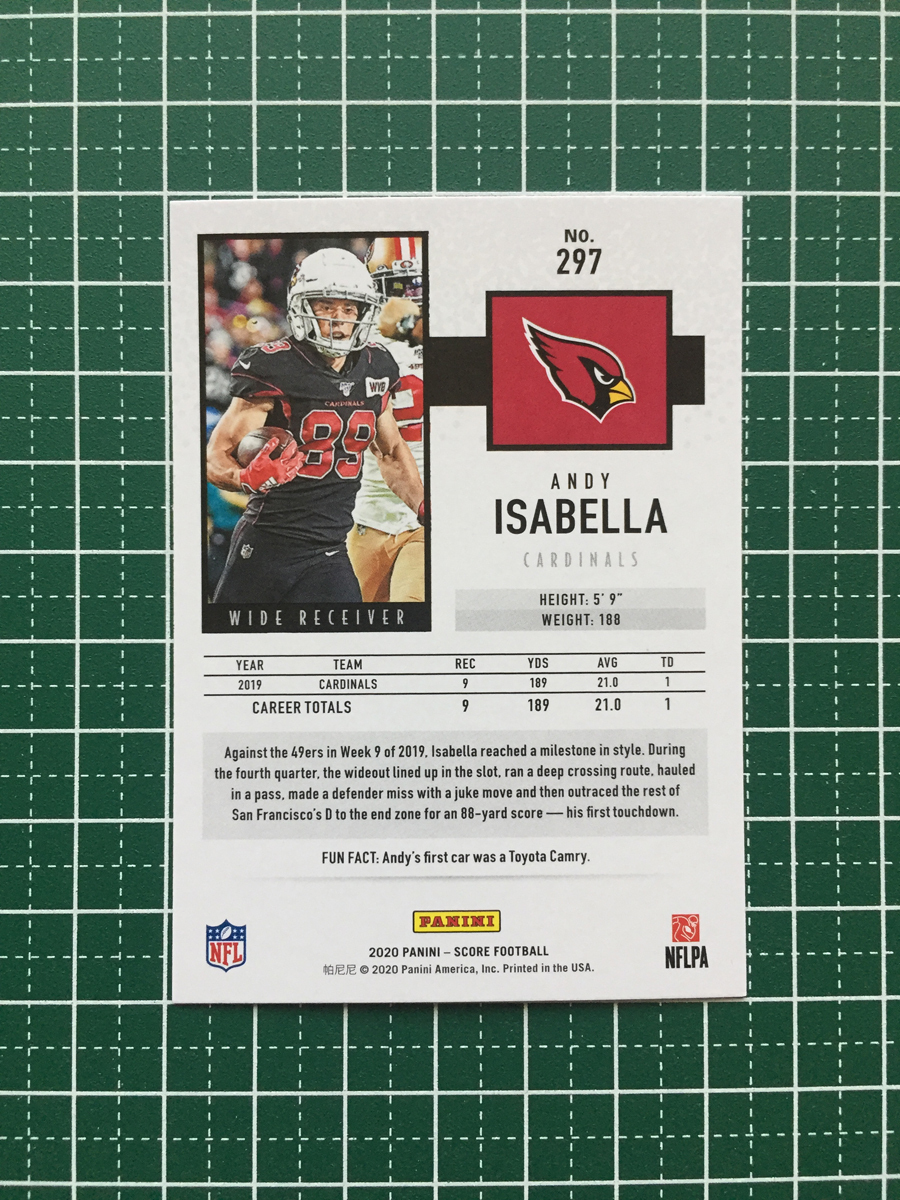 ★PANINI 2020 NFL SCORE FOOTBALL #297 ANDY ISABELLA［ARIZONA CARDINALS］ベースカード 20★_画像2