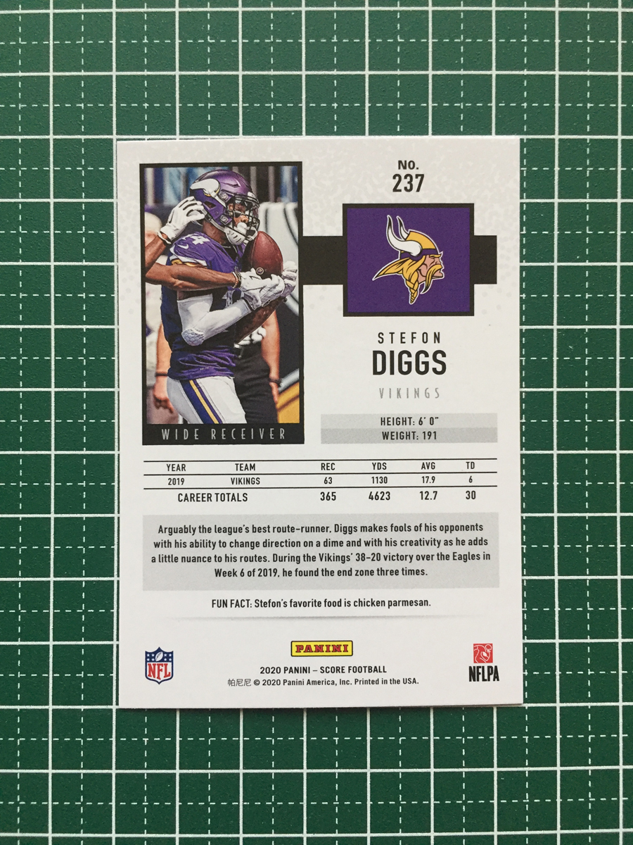 ★PANINI 2020 NFL SCORE FOOTBALL #237 STEFON DIGGS［MINNESOTA VIKINGS］SCORECARD パラレル版 20★_画像2