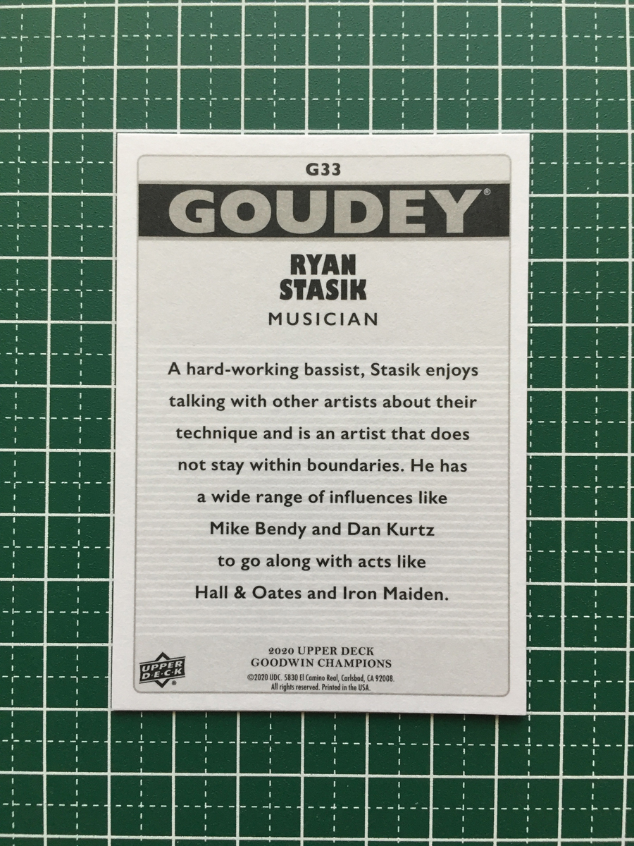 ★UPPER DECK 2020 GOODWIN CHAMPIONS #G33 RYAN STASIK［MUSICIAN］インサートカード「GOUDEY」UD 20★_画像2