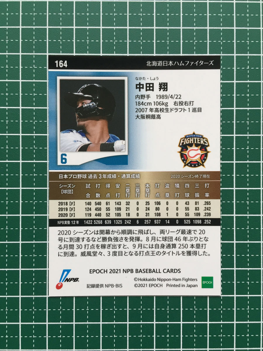 ★EPOCH 2021 NPB プロ野球カード #164 中田翔［北海道日本ハムファイターズ］キラカード パラレル版 エポック★_画像2