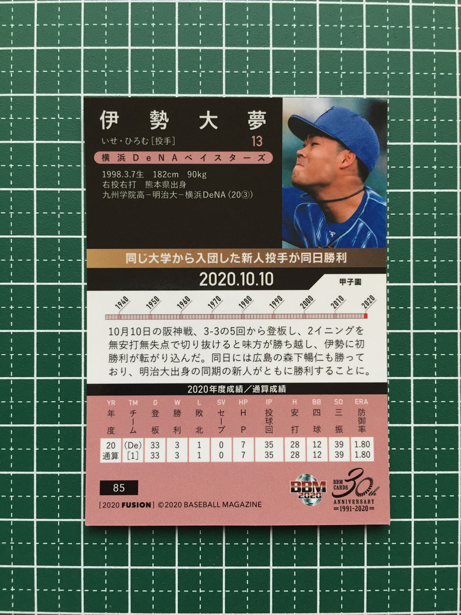 ★BBM 2020 プロ野球 FUSION #85 伊勢大夢［横浜DeNAベイスターズ］レギュラーカード「記録の殿堂」ルーキー RC 20★_画像2