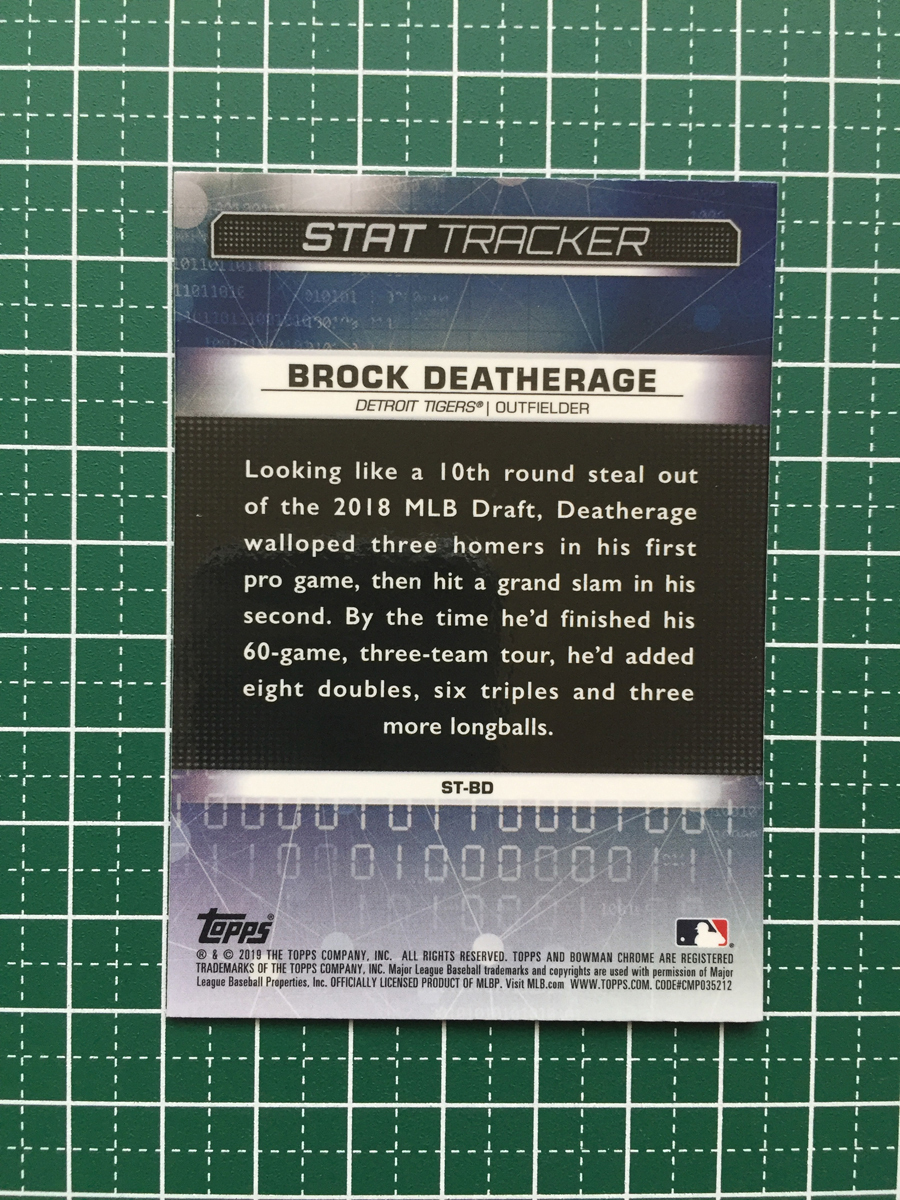 ★TOPPS MLB 2019 BOWMAN CHROME #ST-BD BROCK DEATHERAGE［DETROIT TIGERS］インサートカード「STAT TRACKER」★_画像2