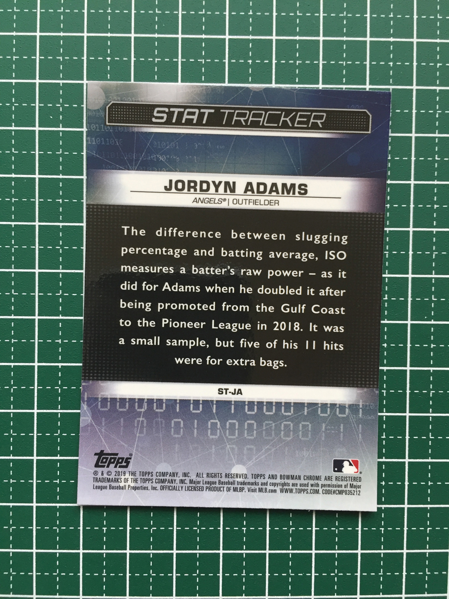 ★TOPPS MLB 2019 BOWMAN CHROME #ST-JA JORDYN ADAMS［LOS ANGELES ANGELS］インサートカード「STAT TRACKER」★_画像2