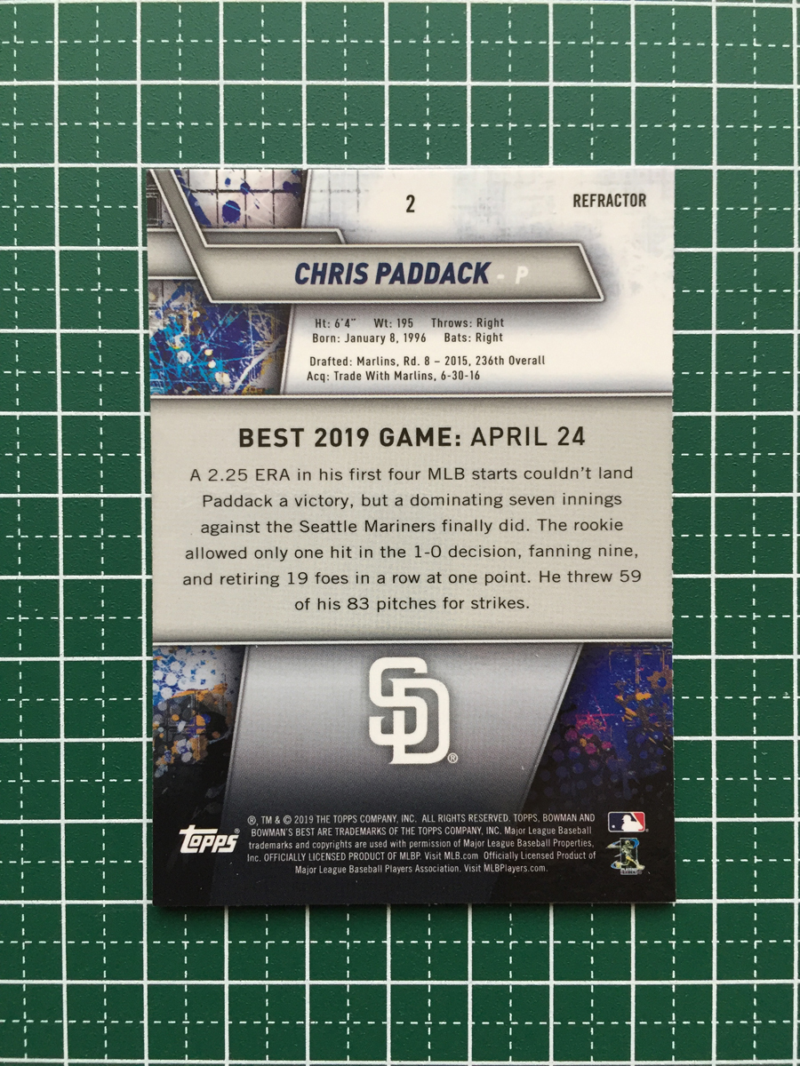 ★TOPPS MLB 2019 BOWMAN'S BEST #2 CHRIS PADDACK［SAN DIEGO PADRES］リフラクター パラレル版 ルーキー RC 19★_画像2