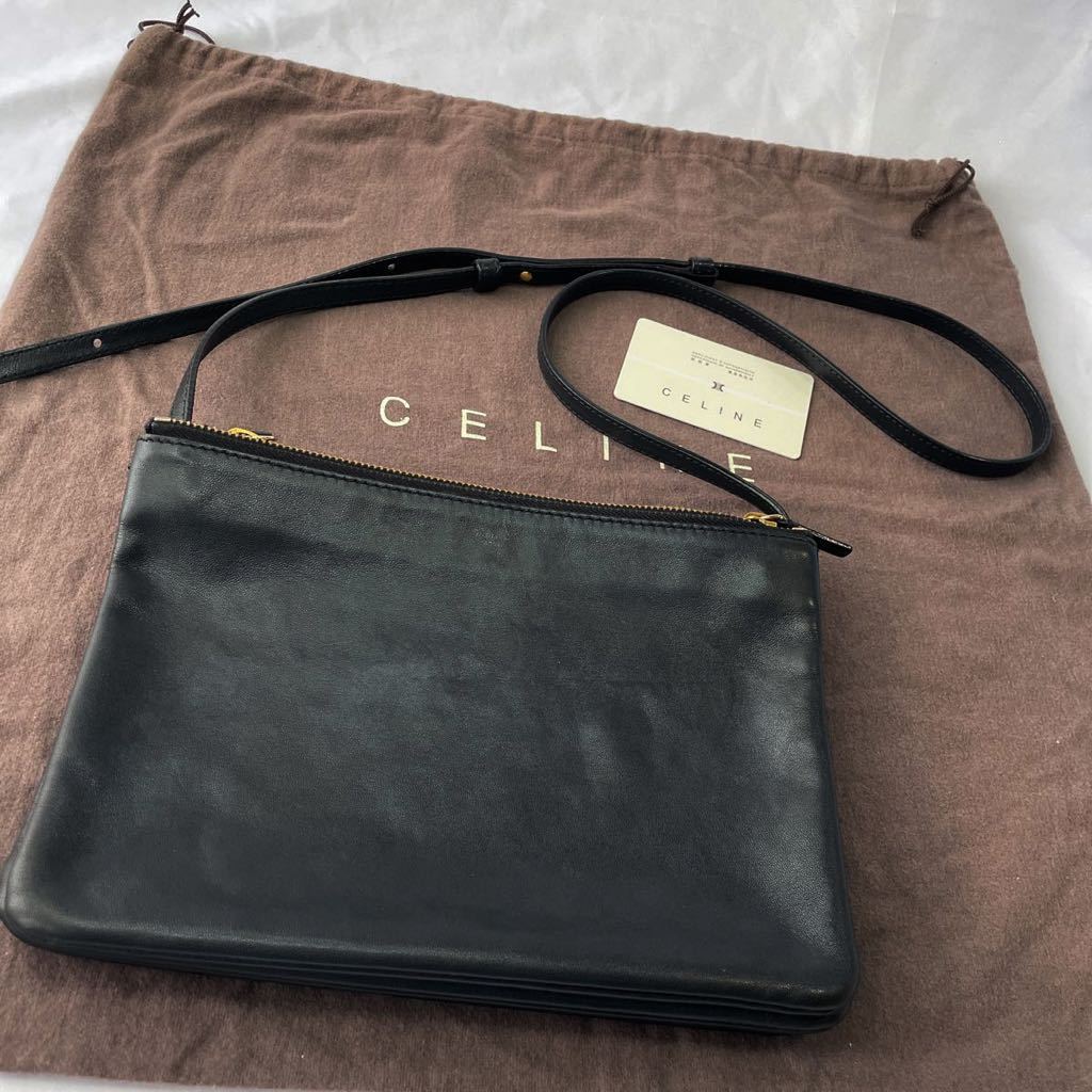 1円 〜 美品 CELINE セリーヌ トリオラージ トリオ レザー ミニ