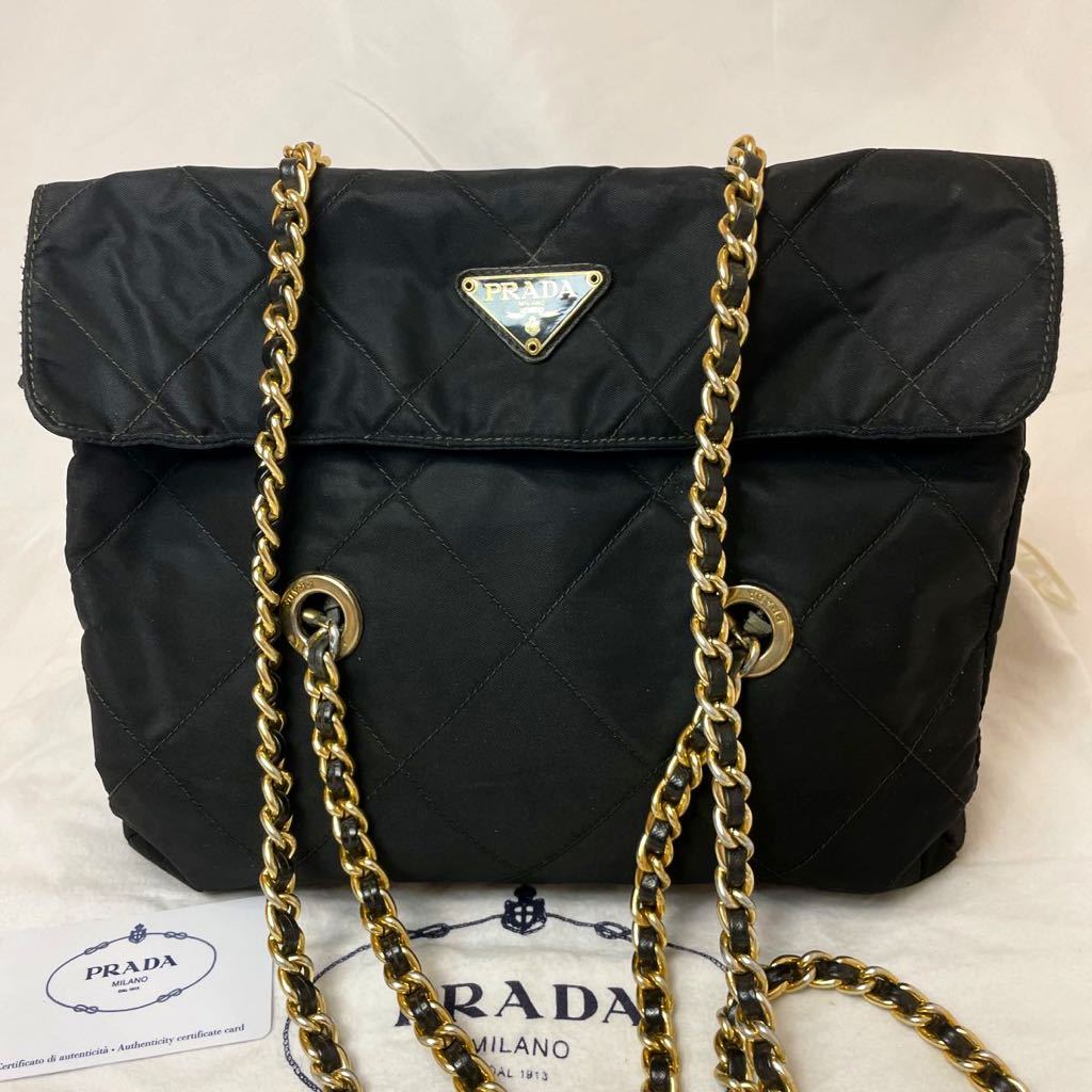 1円 〜 美品 PRADA プラダ ナイロン キルティング 三角ロゴ ミニ