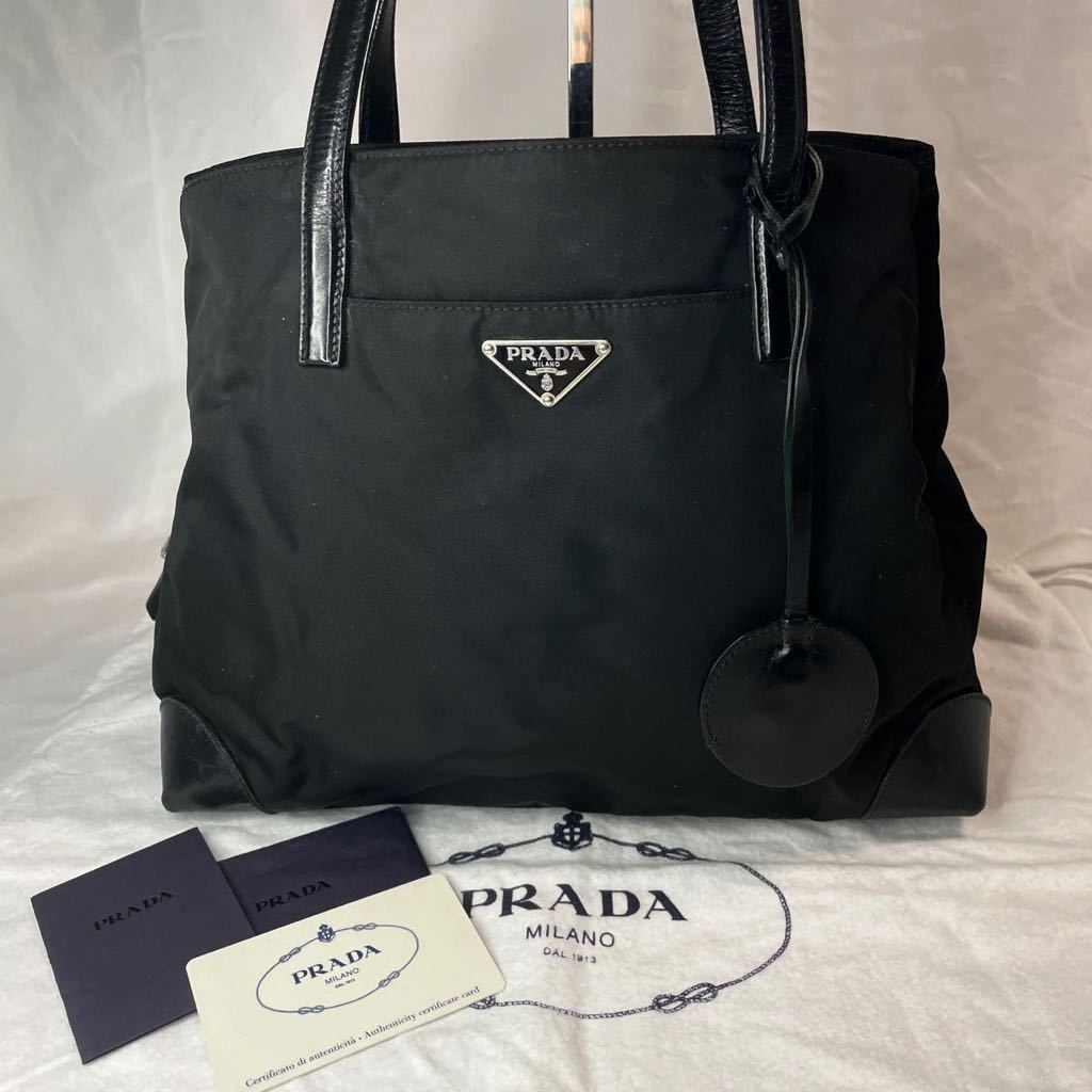 1円 〜 美品 PRADA プラダ ナイロン レザー 三角ロゴ トートバッグ