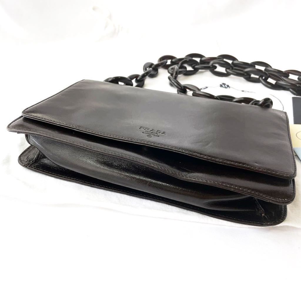 1円 〜 良品 PRADA プラダ ロゴ ミニ プラスチックチェーン レザー