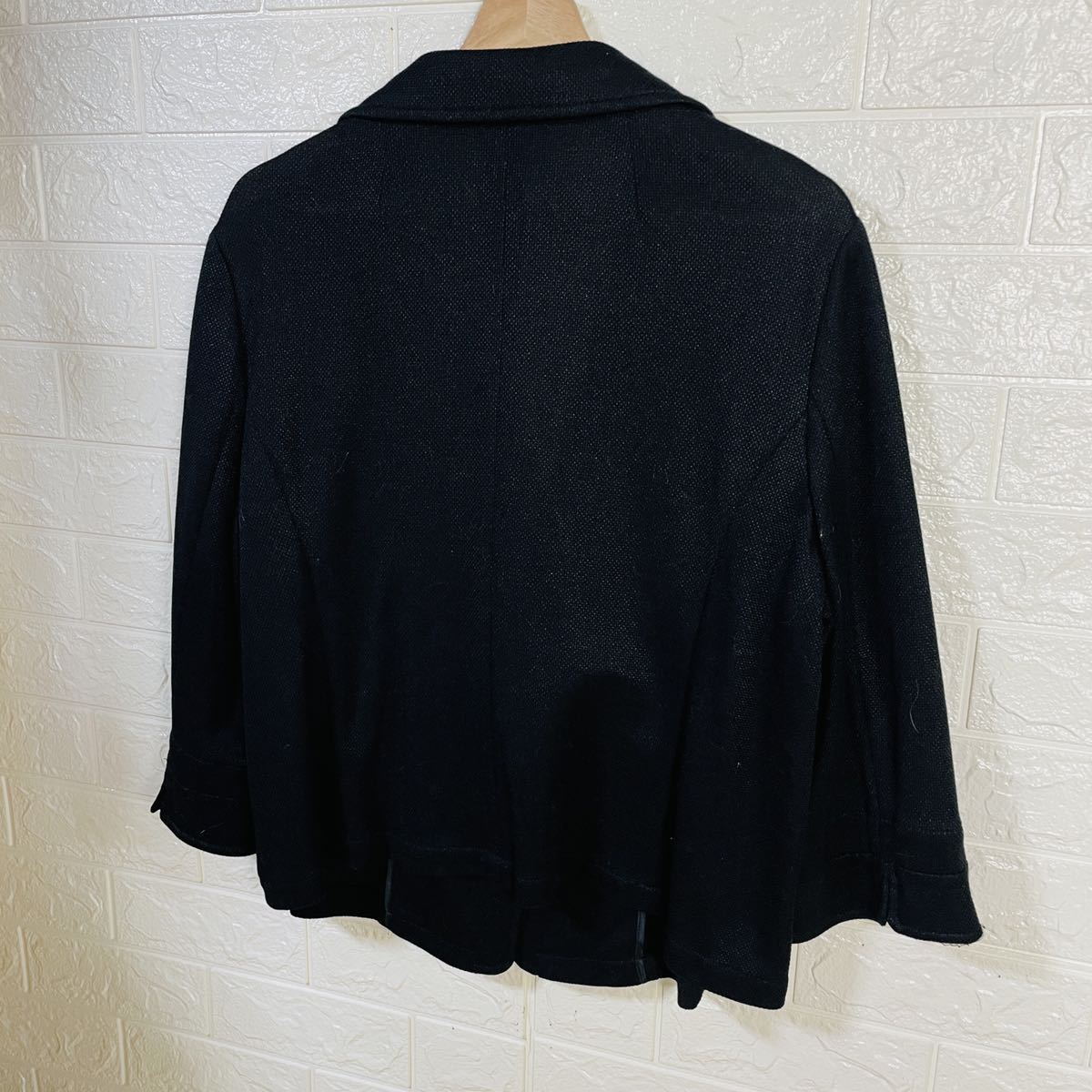 美品】LEILIAN レリアン コットン リネン 7部袖 ジャケット ブラック