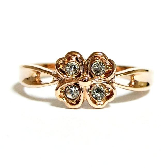 11 number four leaf clover Swarovski crystal pink gold ring ring lady's 