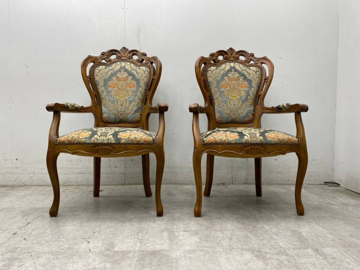 T9996☆美品☆イタリア製☆ロココ様式☆ダイニングチェア☆アーム