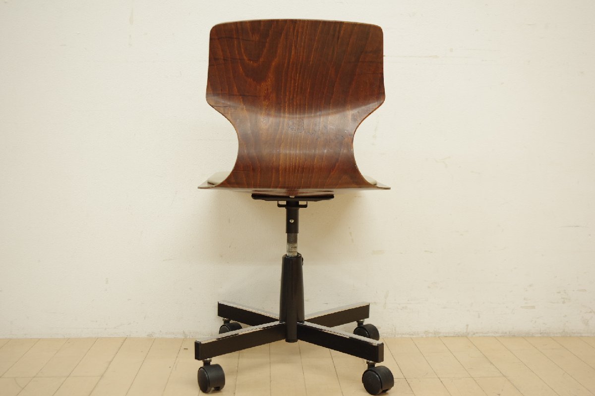 国産安いaxnoaAICHI Aipag アイパッグ キャスターチェア プライウッド 西ドイツ パグホルツ デスクチェア ワーク 椅子 イス 高さ調節 合皮 木製フレーム