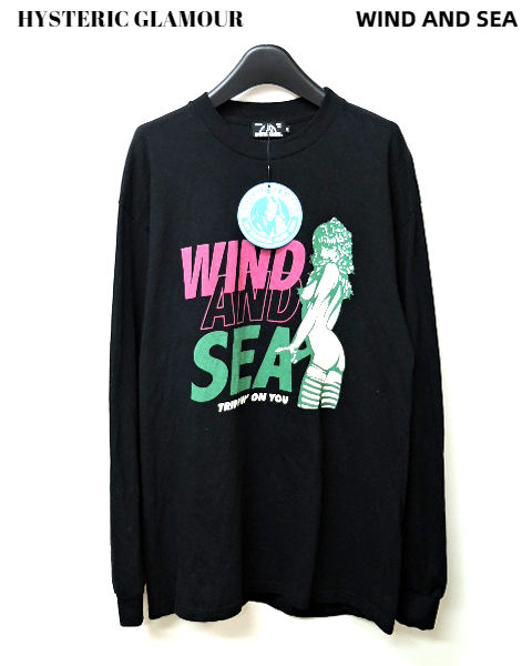 M【WIND AND SEA HYSTERIC GLAMOUR x WDS L/S T-SHIRT / BLACK 02203CL14 ウィンダンシー  ヒステリックグラマー ロンTシャツ カットソー】
