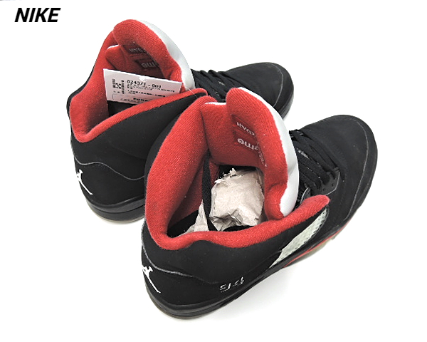 10.5(28.5cm)【Supreme x NIKE AIR JORDAN 5 RETRO BLACK シュプリーム x ナイキ エア ジョーダン V レトロ 824371-001 黒タグ付き】】_画像4