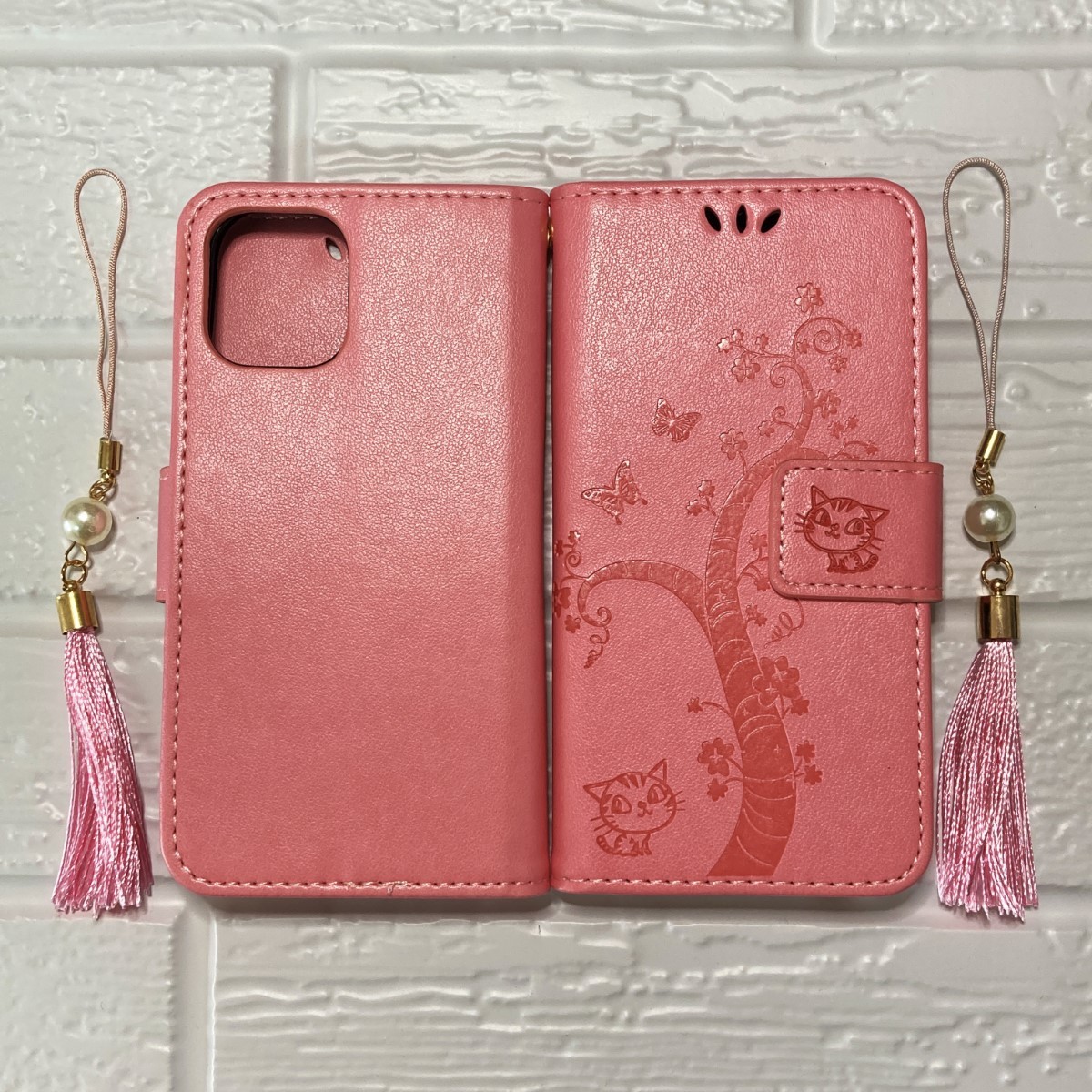 【iPhone12mini】iPhoneケース スマホカバー ピンク ネコ ツリー バタフライ 手帳 ストラップ かわいい おしゃれ 韓国 #0139C #0139_画像10
