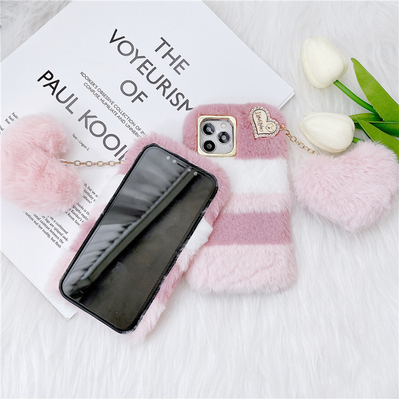 祝日 Iphoneケース スマホカバー ハートチャーム ピンク ストライプ もふもふ ふわふわ かわいい 韓国風 0053a 0050 Lacistitis Es